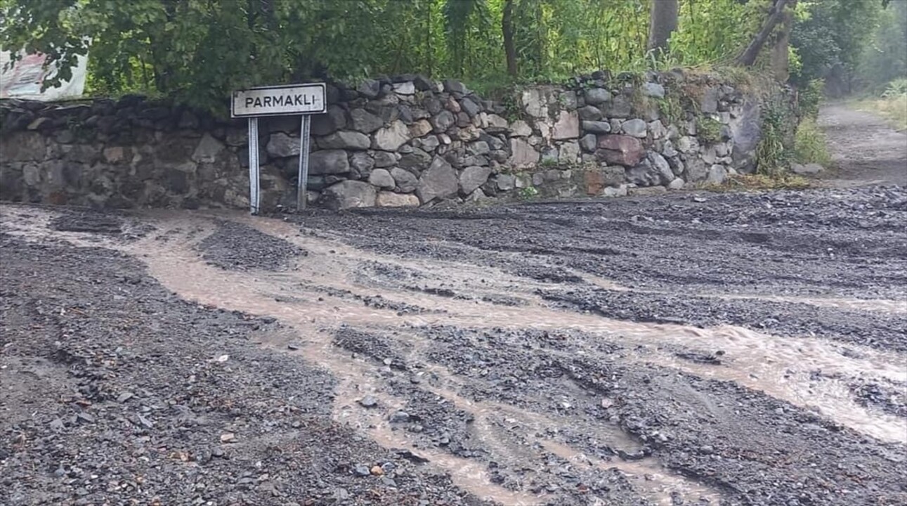 Artvin'de etkili olan sağanak Maden köyünde taşkın ve heyelanlara neden oldu, köy yolu ulaşıma...