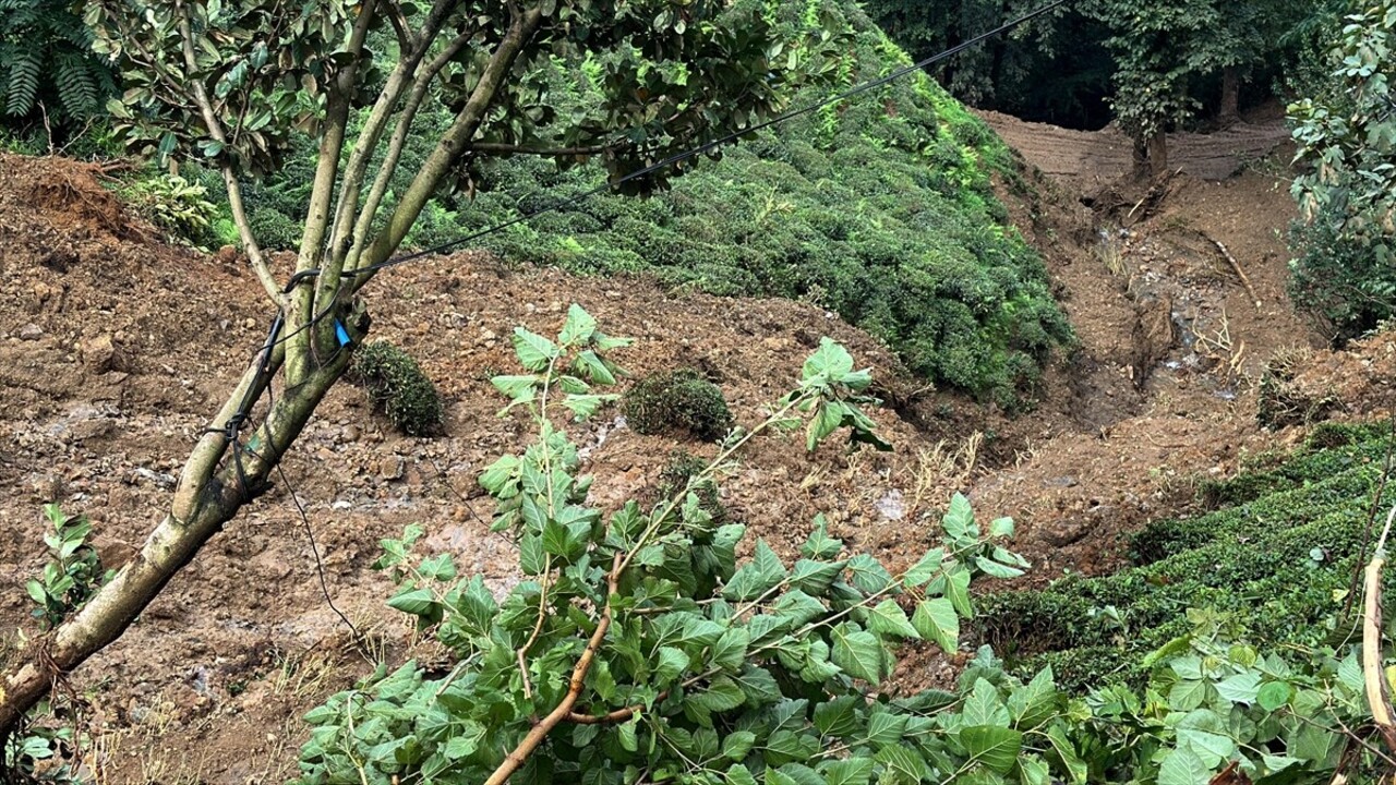 Rize'de etkili olan sağanak nedeniyle bazı derelerin debisi yükseldi ve toprak kayması meydana...