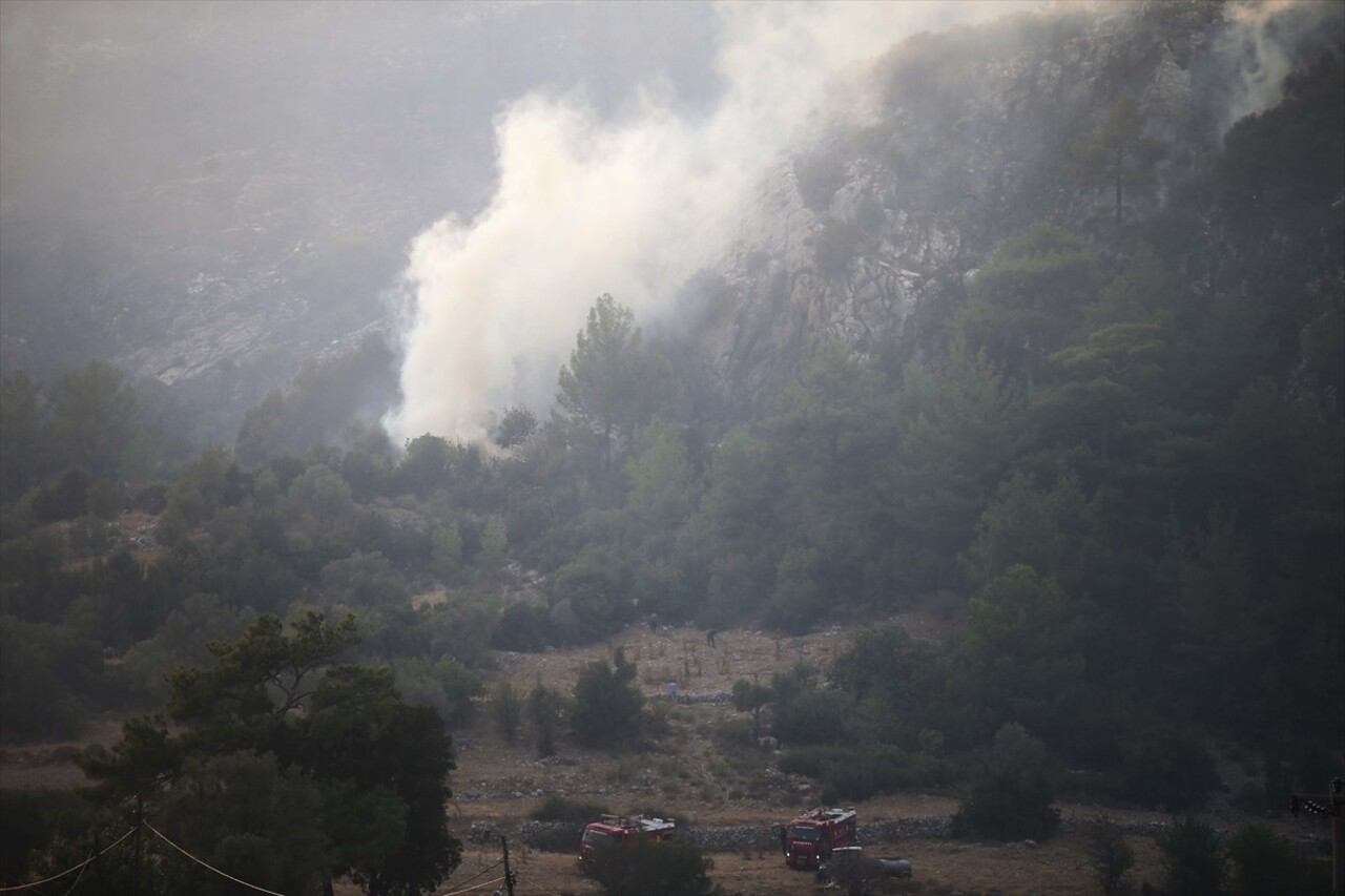 Muğla'nın Menteşe ilçesinde ormanlık alanda çıkan yangına havadan ve karadan yapılan müdahale...