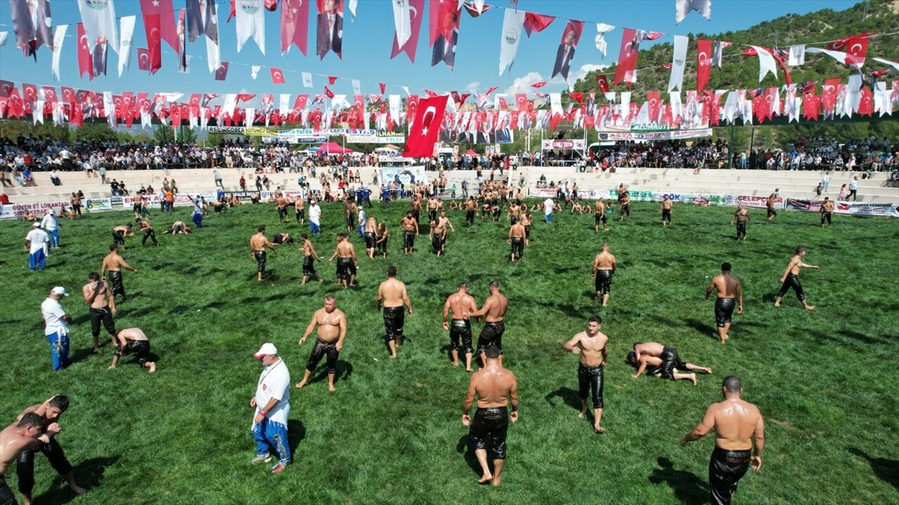 Çorum'un Osmancık ilçesinde Pırlanta Pirinç Kültür ve Sanat Festivali kapsamında düzenlenen Yağlı...