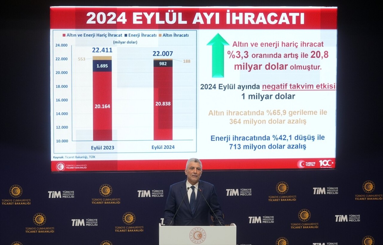 Ankara'da, Ticaret Bakanlığı Konferans Salonu'nda, Eylül 2024 dış ticaret rakamları hakkında basın...