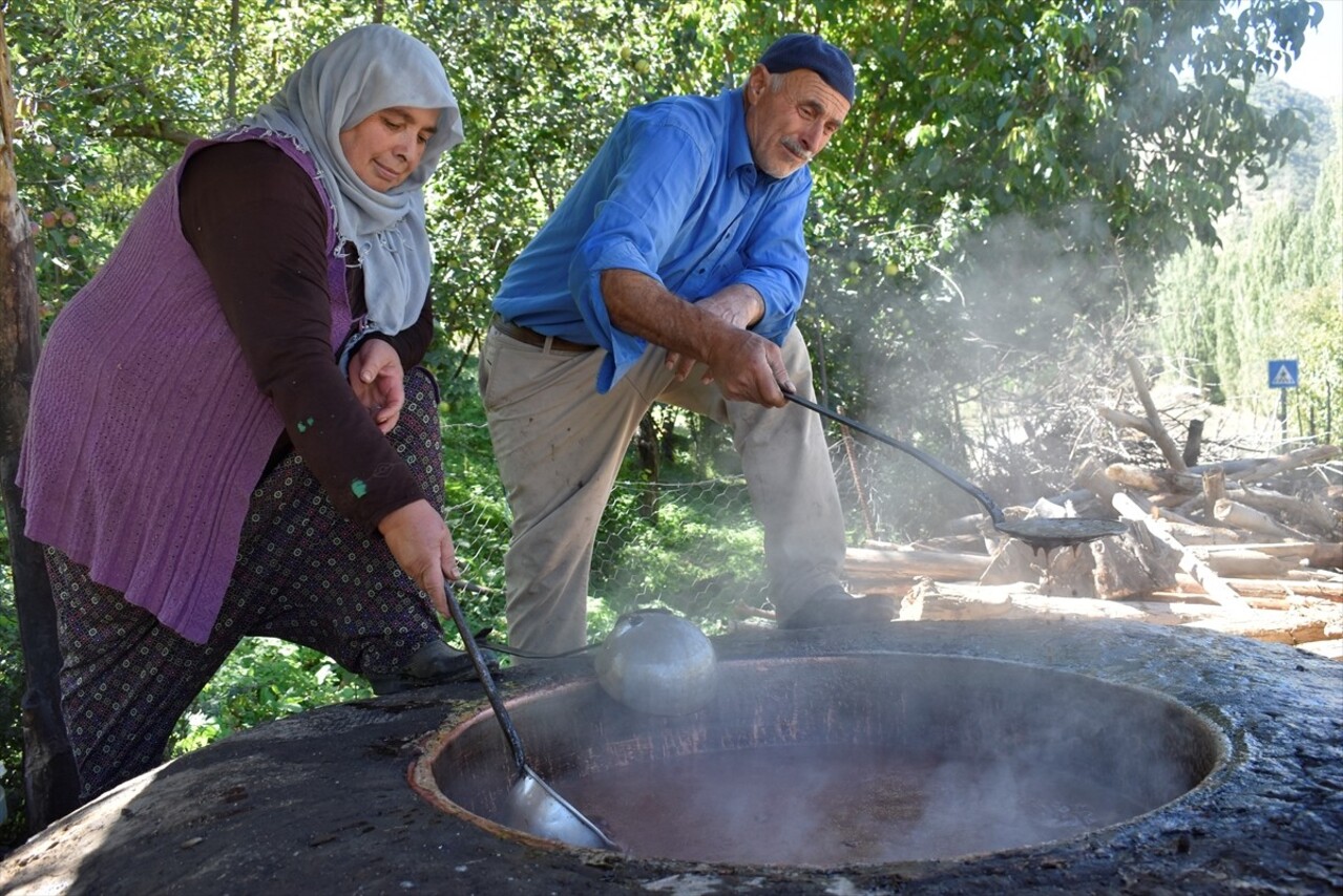 Bitlis'in Hizan ilçesinde köylüler, asırlardır geleneksel yöntemlerle üzüm pekmezi yapmayı...