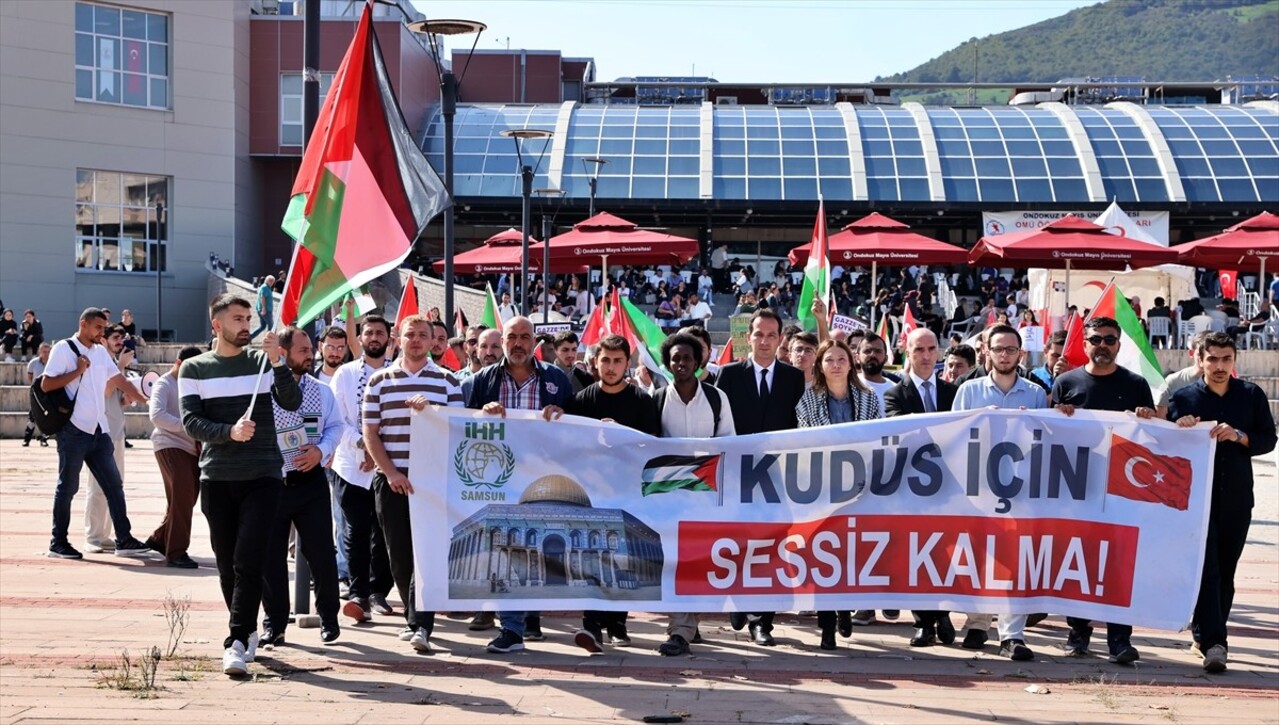 Ondokuz Mayıs Üniversitesi (OMÜ) öğrenci toplulukları, İsrail'in Filistin'i işgalinin birinci...