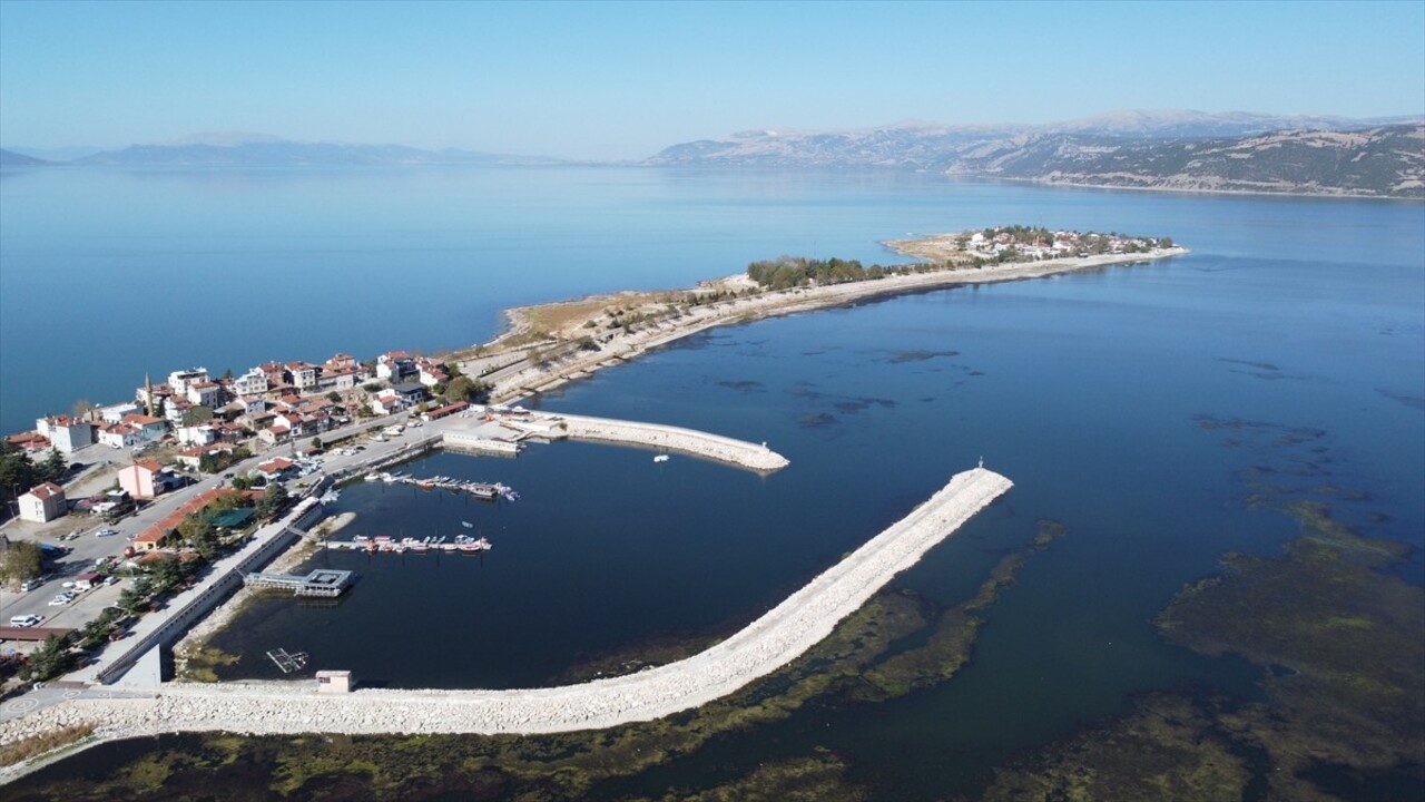 Eğirdir Gölü'nde özel tasarlanan tekne ve amfibi araçlarla yapılan ot ve yosun temizliğinin ay...