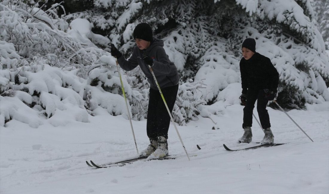 Bolu'daki kayaklı koşu sporcuları,