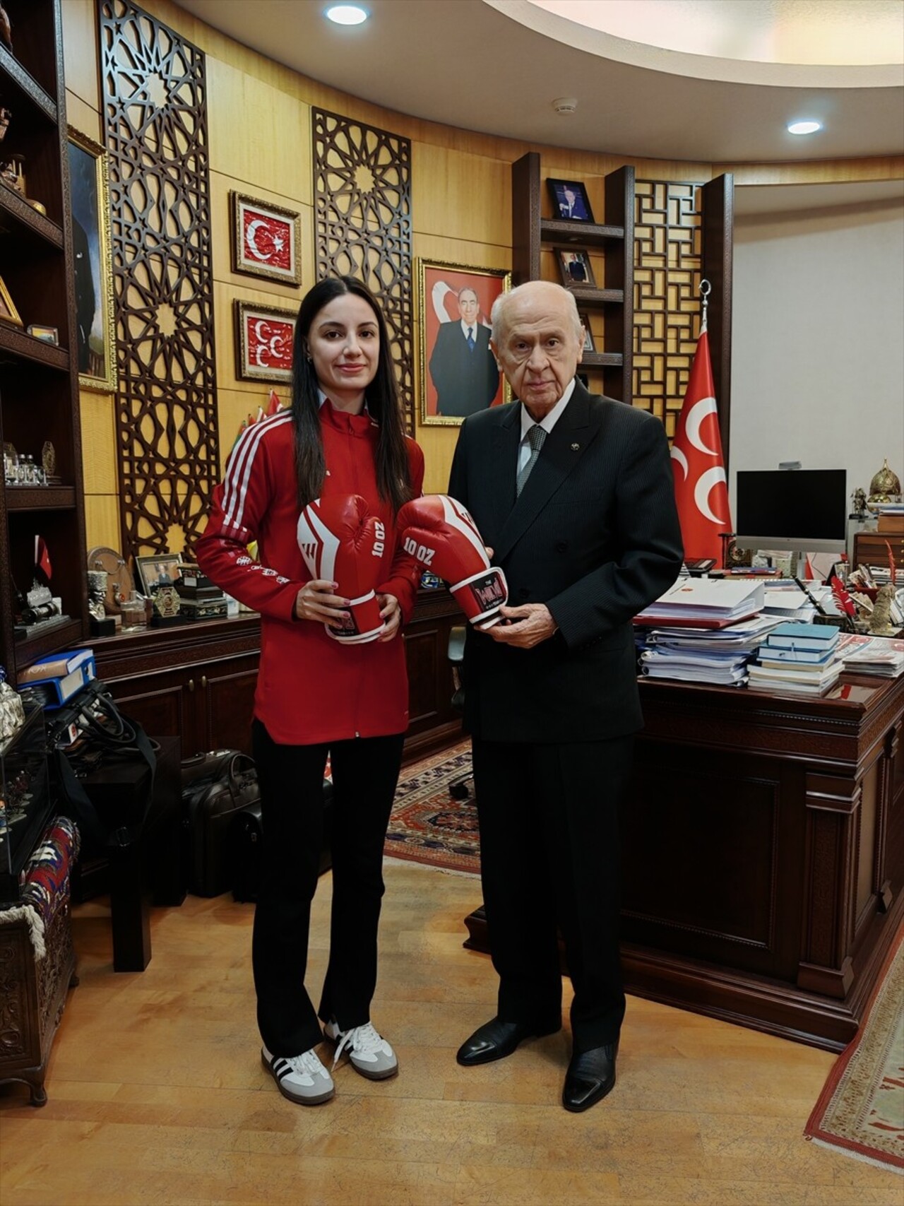 MHP Genel Başkanı Devlet Bahçeli, Büyükler Avrupa Kick Boks Şampiyonası 50 kilogram finalinde...